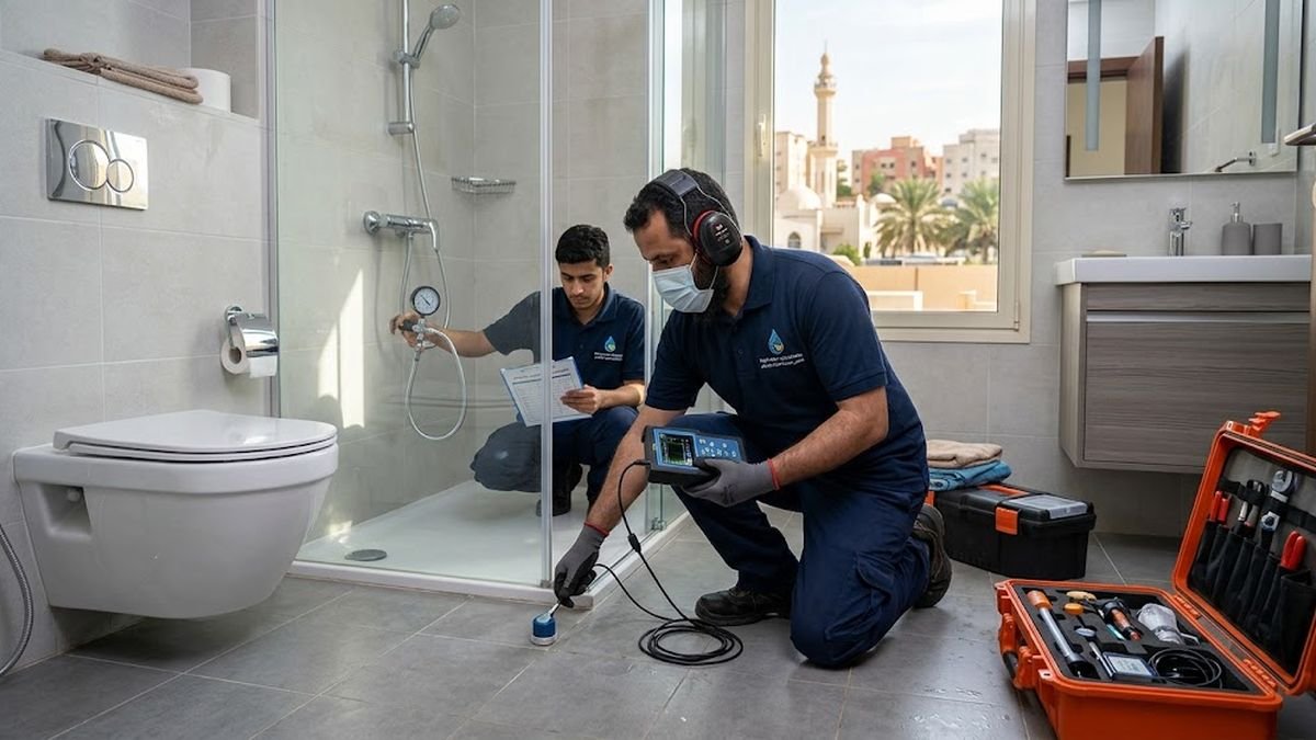 فني التقنية الحديثة يفحص تسرب مسبح فيلا بالرياض بجهاز سماعي وتصوير حراري