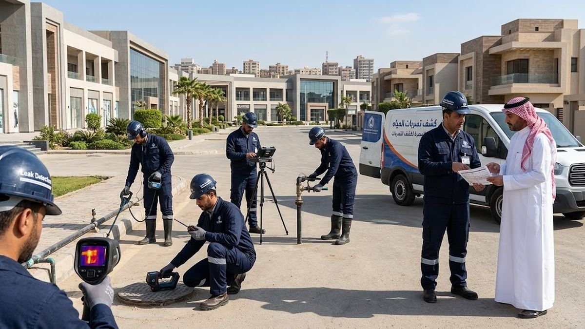 فني التقنية الحديثة يفحص نقاط التسرب في حمام بجهاز سماعي بالرياض